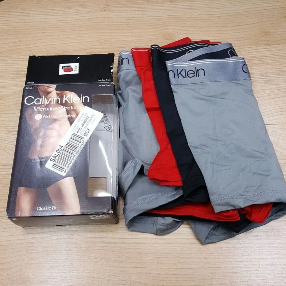 CALVIN KLEIN Boxer Brief Mens XL Red Black Grey 3-Pack Microfiber Low Rise Trunk